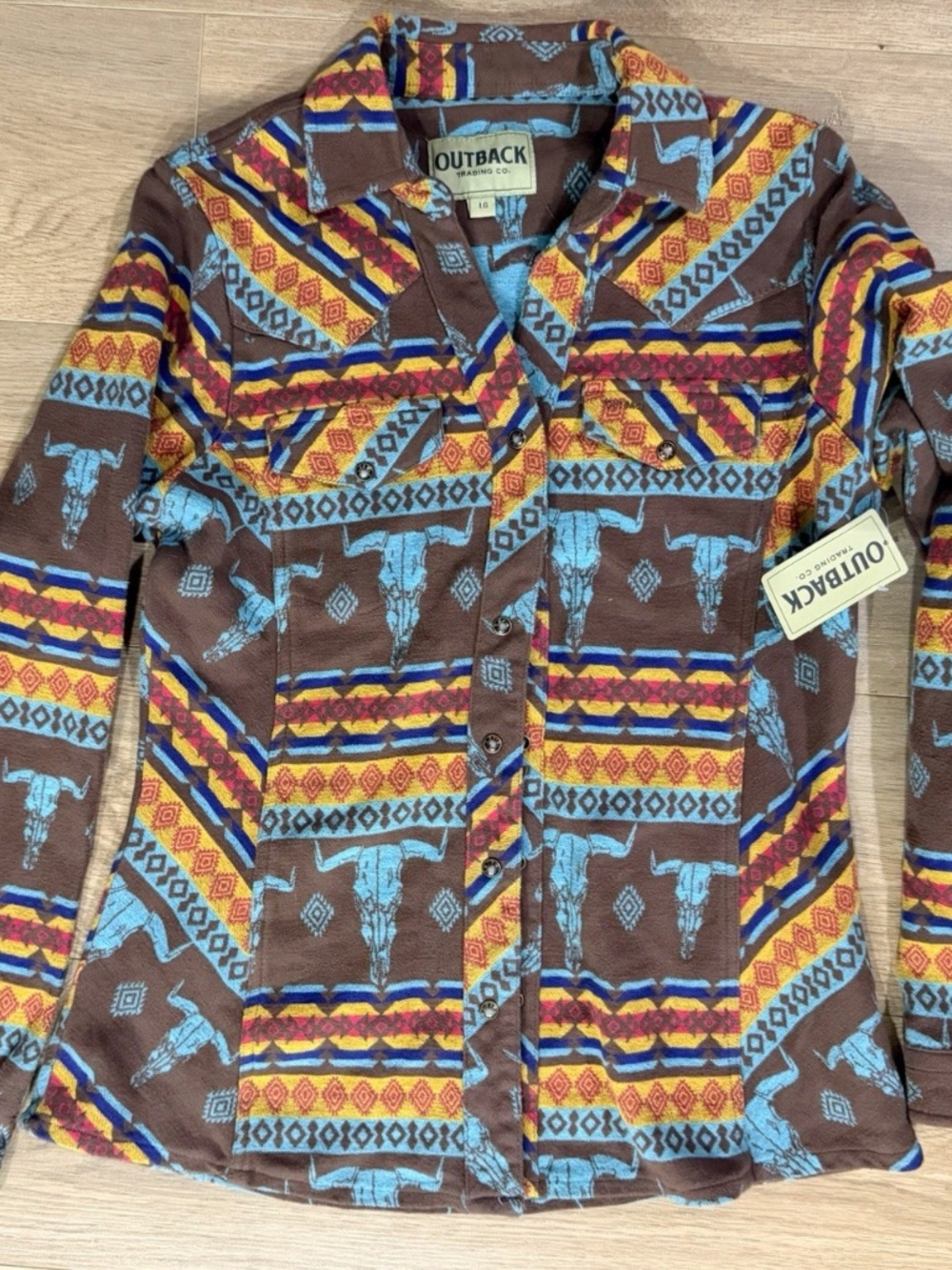 NWT Outback Trading Lorelei Performance Shirt Women Skull Western Aztec Sz L
